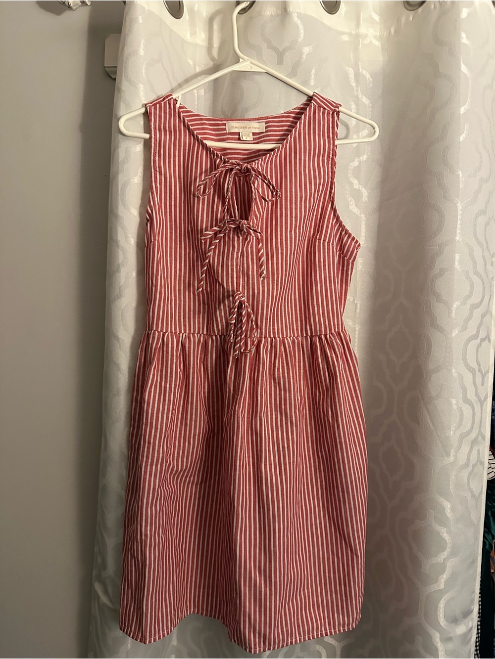 Monteau Red & White Striped Tie-Front Sundress